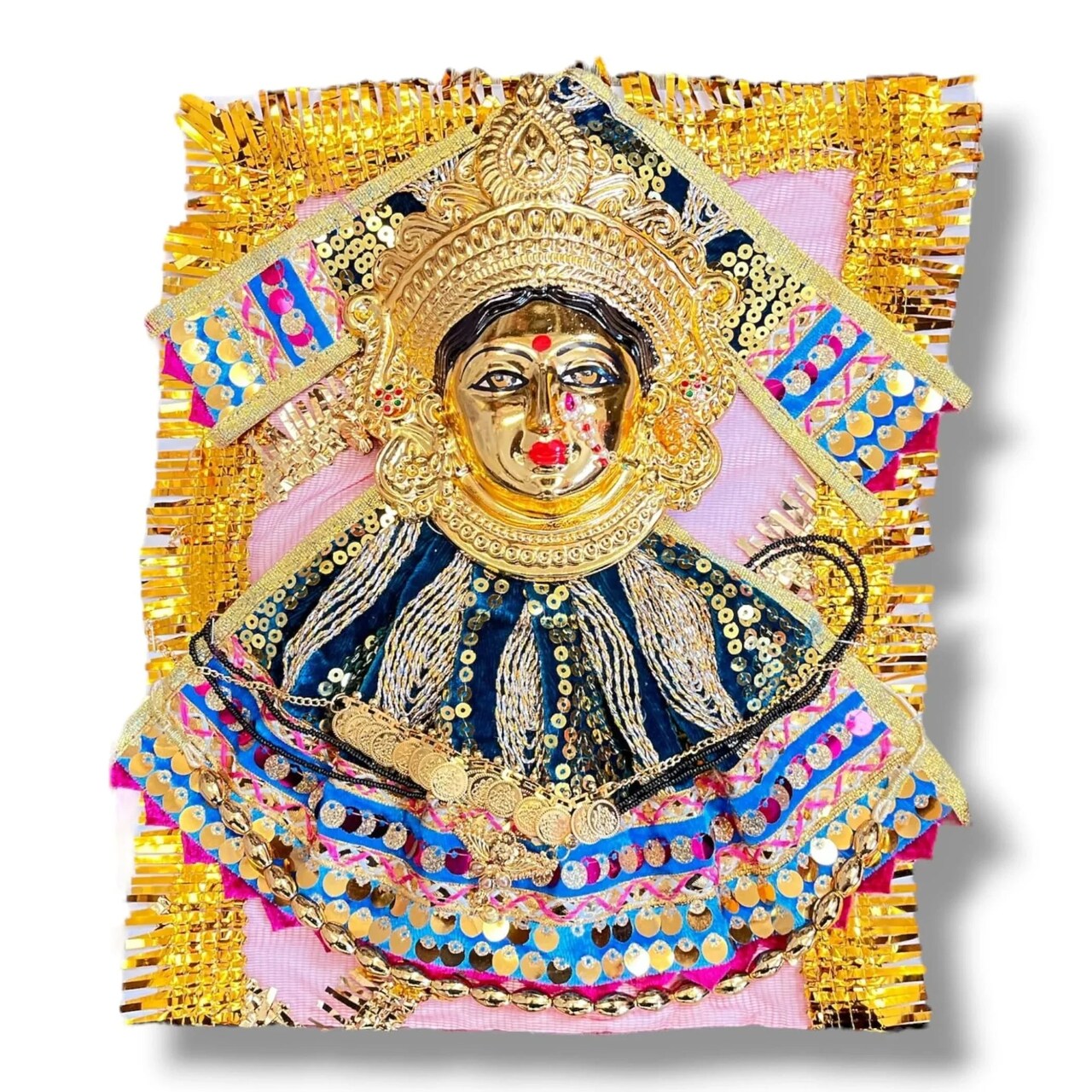 Varalaxmi Goddess Face Set Devi Mata Mukhota Mahalaxmi Face Velvet Idol Gotta with Embroidery Dress Jewelry for Vara Lakshmi Vratam Navaratri Margashirsha Vratha Pooja Temple